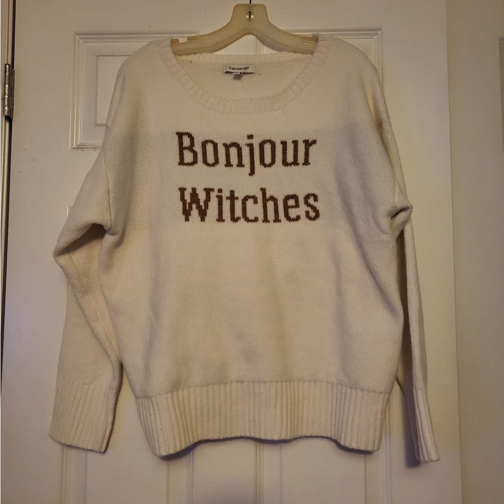 Francesca's Collections Cream Sweater with Brown Text Women’s Size XL